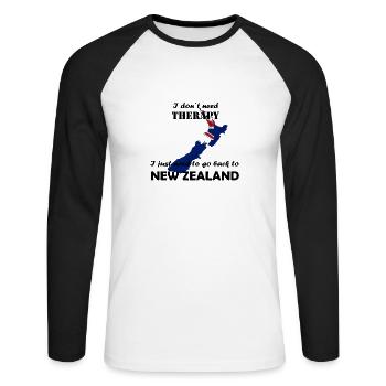 Neuseeland Shirt! Work and Travel! - Unisex Baseballshirt langarm - Weiß/Schwarz - Vorne - Nik (191cm)