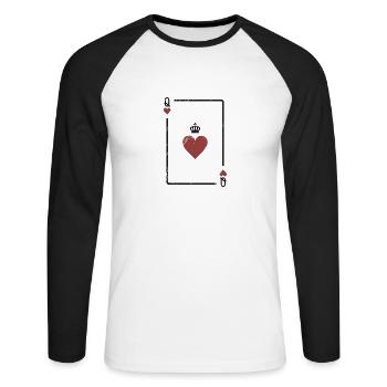 Carte Coeur Dame jeu de cartes cadeau Skat joueur - T-shirt baseball manches longues Homme - blanc/noir - Devant - Nik (191cm)