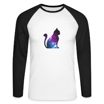 Galaxy Chat cadeau de l’espace - T-shirt baseball manches longues Homme - blanc/noir - Devant - Nik (191cm)