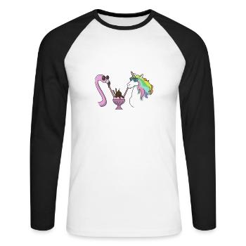 Flamingo unicorn ice cream cup gift summer ice cream - Unisex Long Sleeve Baseball T-Shirt - white/black - Front - Nik (191cm)