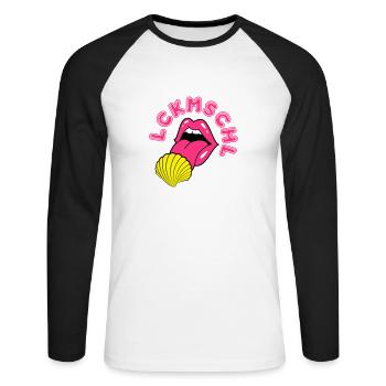 LCKMSCHL big lick - Unisex Baseballshirt langarm - Weiß/Schwarz - Vorne - Nik (191cm)