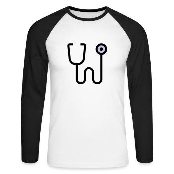 Examen stéthoscopique par le médecin - T-shirt baseball manches longues Homme - blanc/noir - Devant - Nik (191cm)