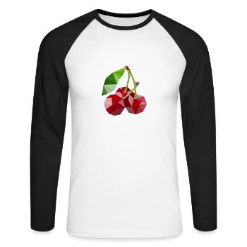 Low Poly Kirsche - Unisex Baseballshirt langarm - Weiß/Schwarz - Vorne - Nik (191cm)