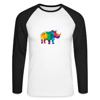 Chubby Unicorn bunt - Unisex Baseballshirt langarm - Weiß/Schwarz - Vorne - Nik (191cm)