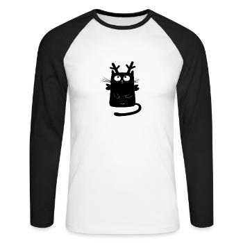 Christmas cat reindeer - Unisex Long Sleeve Baseball T-Shirt - white/black - Front - Nik (191cm)