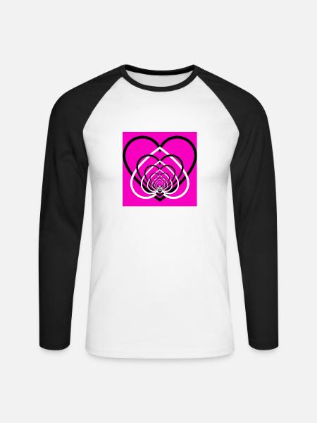 Cœurs Entremêlés Rose - T-shirt baseball manches longues Homme - blanc/noir