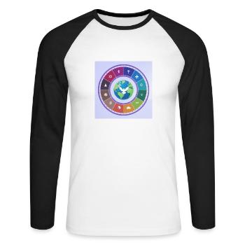 One World many religions for peace. - Unisex Long Sleeve Baseball T-Shirt - white/black - Front - Nik (191cm)