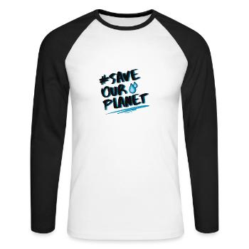 SAVE OUR PLANET - Unisex Baseballshirt langarm - Weiß/Schwarz - Vorne - Nik (191cm)