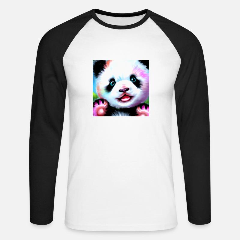 Panda - Unisex Baseballshirt langarm - Weiß/Schwarz