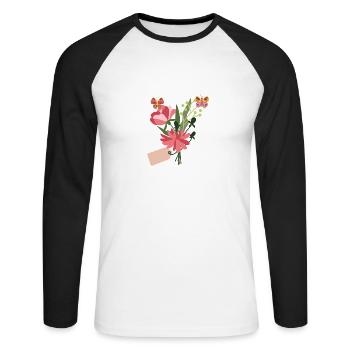 fleurs papillons - T-shirt baseball manches longues Homme - blanc/noir - Devant - Nik (191cm)