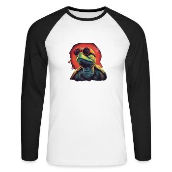 Tortue d’eau fraîche avec des lunettes de soleil - T-shirt baseball manches longues Homme - blanc/noir - Devant - Nik (191cm)