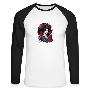 Geisha with beautiful cherry blossoms - Unisex Long Sleeve Baseball T-Shirt - white/black - Front - Nik (191cm)