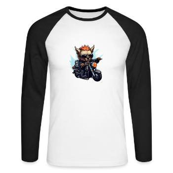 Biker hyena on her motorcycle - Unisex Long Sleeve Baseball T-Shirt - white/black - Front - Nik (191cm)