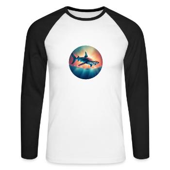 Ozeanischer Räuber Hai Shark - Unisex Baseballshirt langarm - Weiß/Schwarz - Vorne - Nik (191cm)