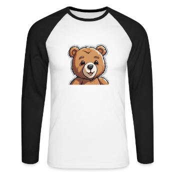 Ours en peluche joyeux - T-shirt baseball manches longues Homme - blanc/noir - Devant - Nik (191cm)