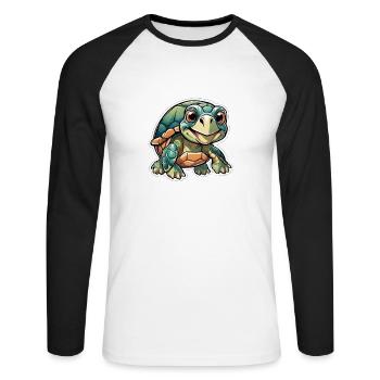 Jeune tortue joyeuse - T-shirt baseball manches longues Homme - blanc/noir - Devant - Nik (191cm)