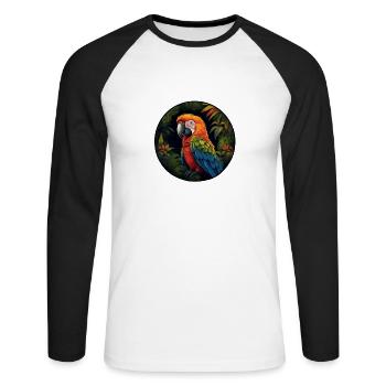 farbiger Papagei im Dschungel - Unisex Baseballshirt langarm - Weiß/Schwarz - Vorne - Nik (191cm)