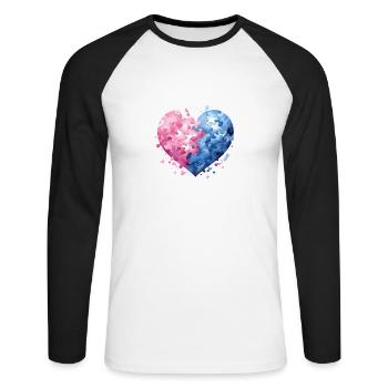 Harmonie-Herz Puzzle - Unisex Baseballshirt langarm - Weiß/Schwarz - Vorne - Nik (191cm)