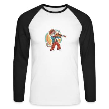 mon chat joue du violon - T-shirt baseball manches longues Homme - blanc/noir - Devant - Nik (191cm)