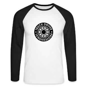 routier de camion professionnel Truck Driver - T-shirt baseball manches longues Homme - blanc/noir - Devant - Nik (191cm)