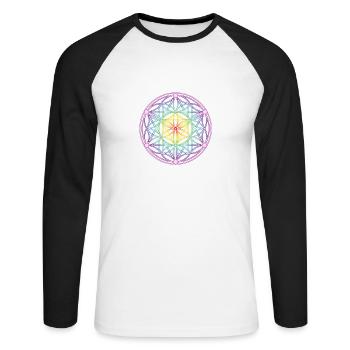 Seed of Life & Tetrahedron - Unisex Long Sleeve Baseball T-Shirt - white/black - Front - Nik (191cm)