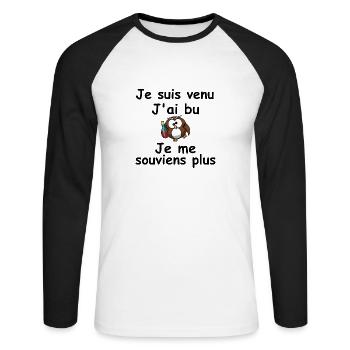 je suis venu, j'ai bu.. je me souviens plus - T-shirt baseball manches longues Homme - blanc/noir - Devant - Nik (191cm)