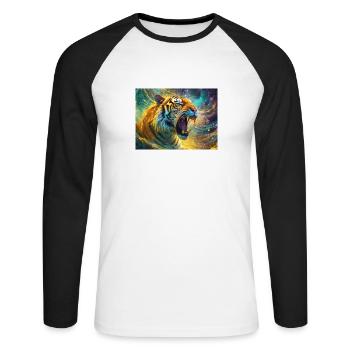 Tigre rugissant coloré - T-shirt baseball manches longues Homme - blanc/noir - Devant - Nik (191cm)