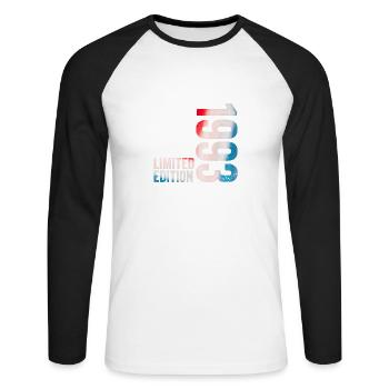 Cadeau d’anniversaire 1993 Édition limitée 1993 - T-shirt baseball manches longues Homme - blanc/noir - Devant - Nik (191cm)