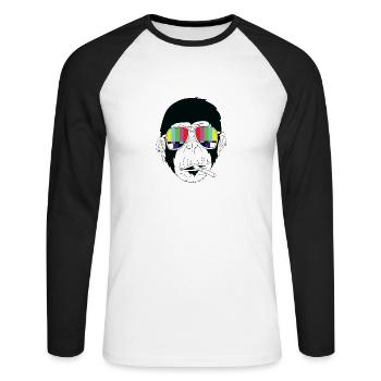 Affe - Gorilla - Zigarette - Sonnenbrille - Unisex Baseballshirt langarm - Weiß/Schwarz - Vorne - Nik (191cm)