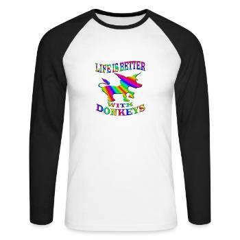 Esel - Unisex Baseballshirt langarm - Weiß/Schwarz - Vorne - Nik (191cm)