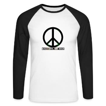 peace make love was not - Unisex Long Sleeve Baseball T-Shirt - white/black - Front - Nik (191cm)