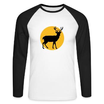 Hirsch mit Mond und Sonnenuntergang - Unisex Baseballshirt langarm - Weiß/Schwarz - Vorne - Nik (191cm)