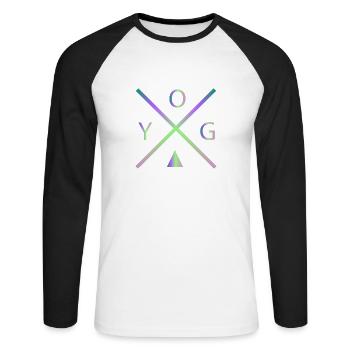 yoga - Unisex Baseballshirt langarm - Weiß/Schwarz - Vorne - Nik (191cm)