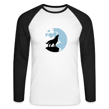 wolf and full moon - Unisex Long Sleeve Baseball T-Shirt - white/black - Front - Nik (191cm)