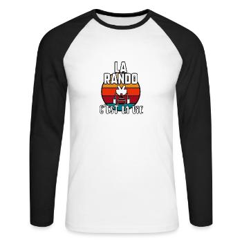 La rando c’est la vie - T-shirt baseball manches longues Homme - blanc/noir - Devant - Nik (191cm)