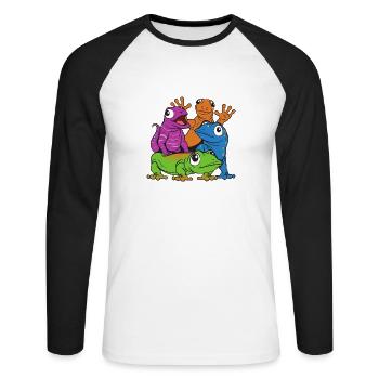 Eidechsen - Unisex Baseballshirt langarm - Weiß/Schwarz - Vorne - Nik (191cm)