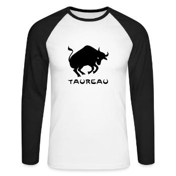 Stier txt - Unisex Baseballshirt langarm - Weiß/Schwarz - Vorne - Nik (191cm)