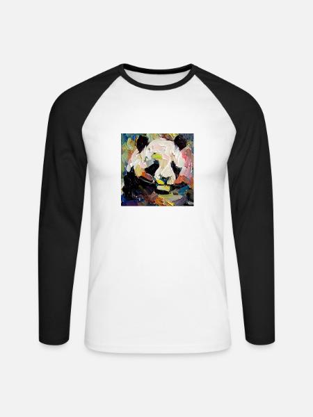 Abstraktes farbiges Ölgemälde eines Pandas - Unisex Baseballshirt langarm - Weiß/Schwarz