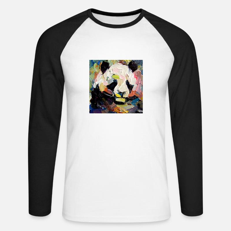 Abstraktes farbiges Ölgemälde eines Pandas - Unisex Baseballshirt langarm - Weiß/Schwarz