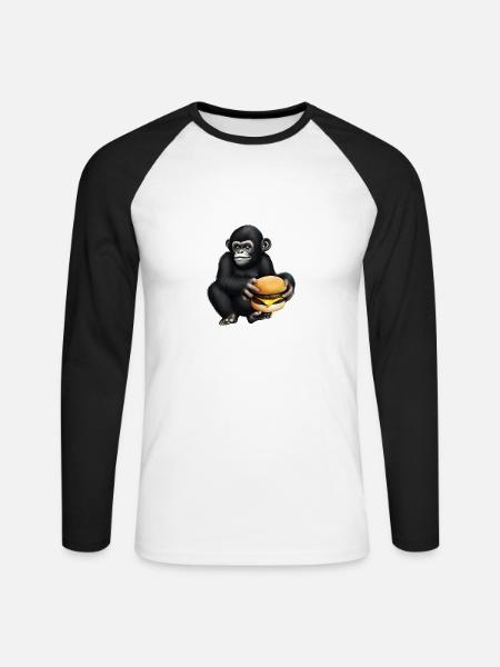 Gorilla liebt Cheeseburger - Unisex Baseballshirt langarm - Weiß/Schwarz
