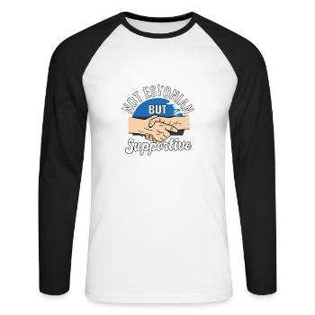 Pas estonien mais voyageur de pays solidaire - T-shirt baseball manches longues Homme - blanc/noir - Devant - Nik (191cm)