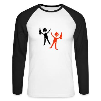 Bier Trinken Strichmännchen - Unisex Baseballshirt langarm - Weiß/Schwarz - Vorne - Nik (191cm)