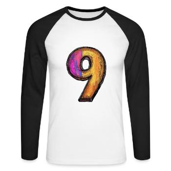 9 Symbole numérique - T-shirt baseball manches longues Homme - blanc/noir - Devant - Nik (191cm)