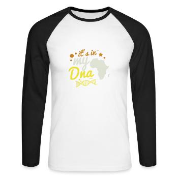 Afrika ist in meiner DNA - Unisex Baseballshirt langarm - Weiß/Schwarz - Vorne - Nik (191cm)