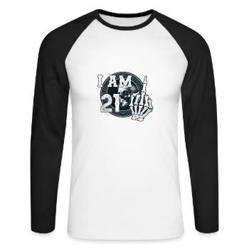 I'm 21 plus 1 middle finger Skull funny 22nd - Unisex Long Sleeve Baseball T-Shirt - white/black - Front - Nik (191cm)