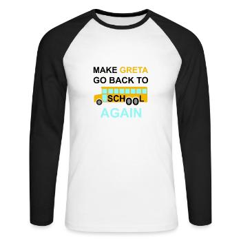 "Anti Greta", fridays for future, Klimaschutz,Co2 - Unisex Baseballshirt langarm - Weiß/Schwarz - Vorne - Nik (191cm)