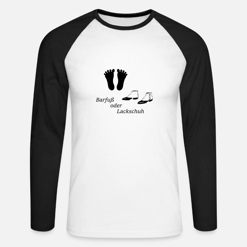 Barfuss oder Lackschuh - Unisex Baseballshirt langarm - Weiß/Schwarz