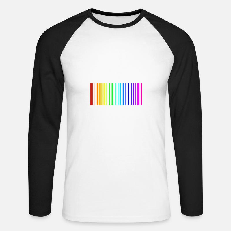 Regenbogen Barcode bunt Geschenk Idee - Unisex Baseballshirt langarm - Weiß/Schwarz