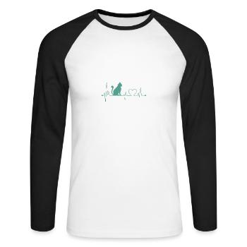 Chemise de chat • Chat de battement de coeur • Cadeau - T-shirt baseball manches longues Homme - blanc/noir - Devant - Nik (191cm)