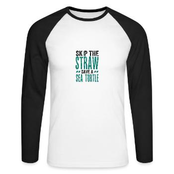 Meeresschutzgeschenk Überspringen Sie einen Strohhalm Retten Sie ein Meer - Unisex Baseballshirt langarm - Weiß/Schwarz - Vorne - Nik (191cm)